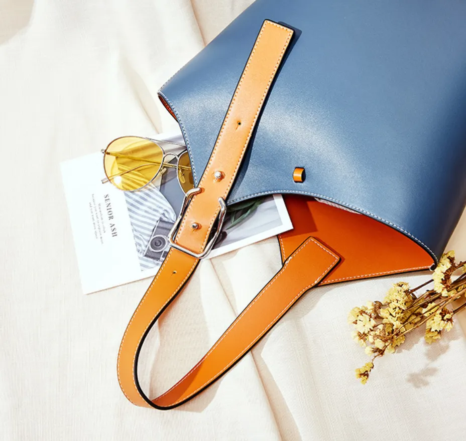 Small Leather Bucket Tote Shopper Bags Purse