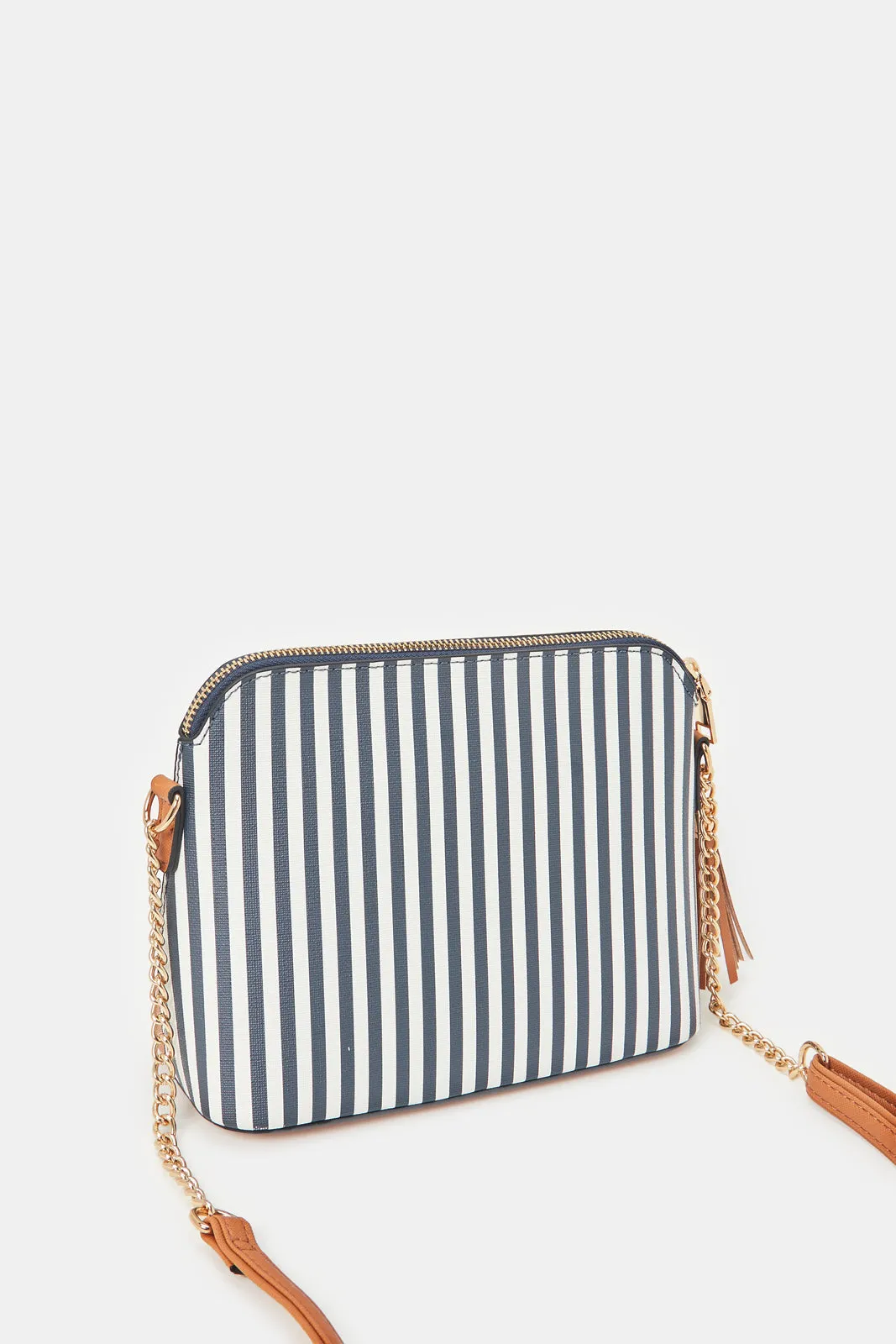 Women Navy And Brown Striped Cross Body Bag